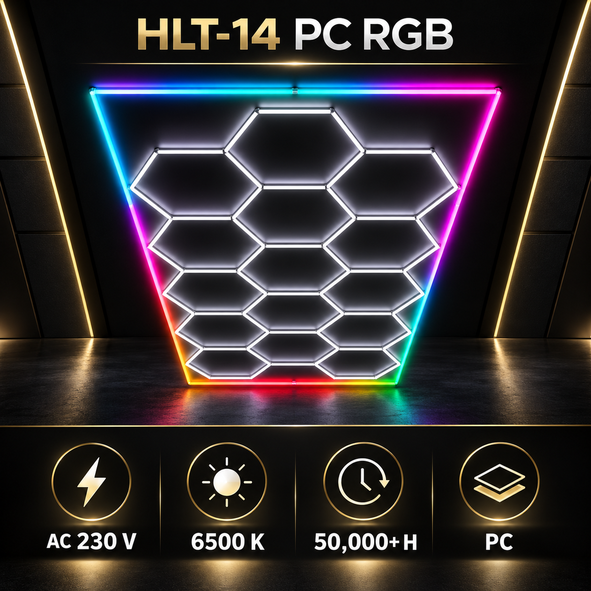 Éclairage de plafond LED hexagonal HLT-14-PC – RGB