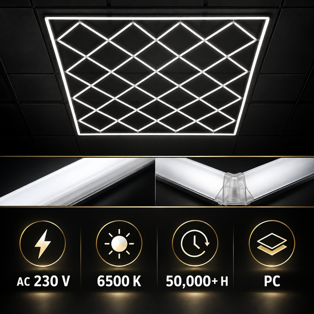 مصباح سقف LED طراز HLT-13-PC – شبكة ماسية – أبيض