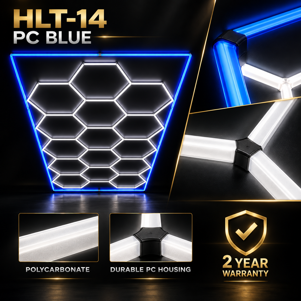 Sekskantet LED-loftlampe HLT-14-PC – Blå