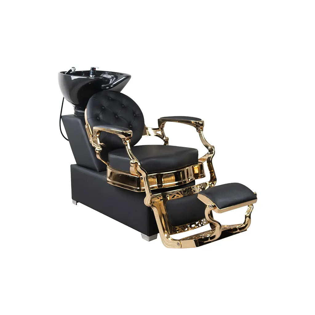 Shampoostoel Rome | FR- 78025 Goudkleurig chromen frame | Zwart (004)