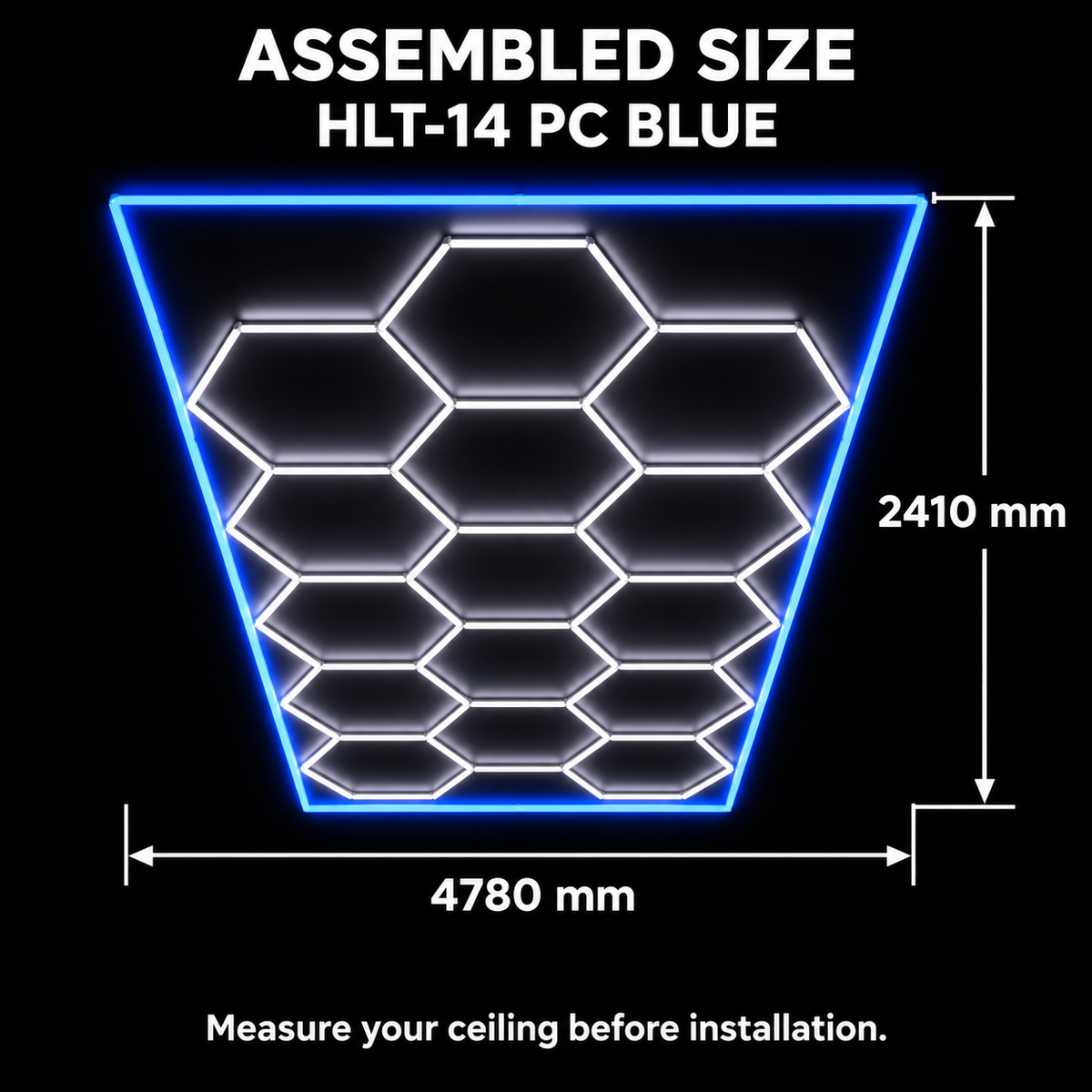 Sekskantet LED-loftlampe HLT-14-PC – Blå