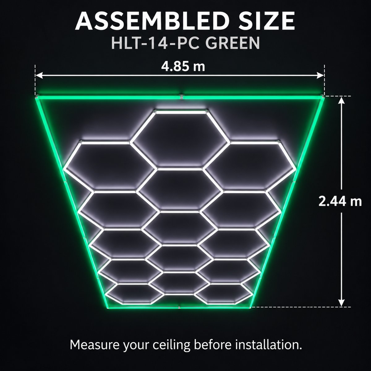 Hexagon LED Ceiling Light HLT-14-PC – Green