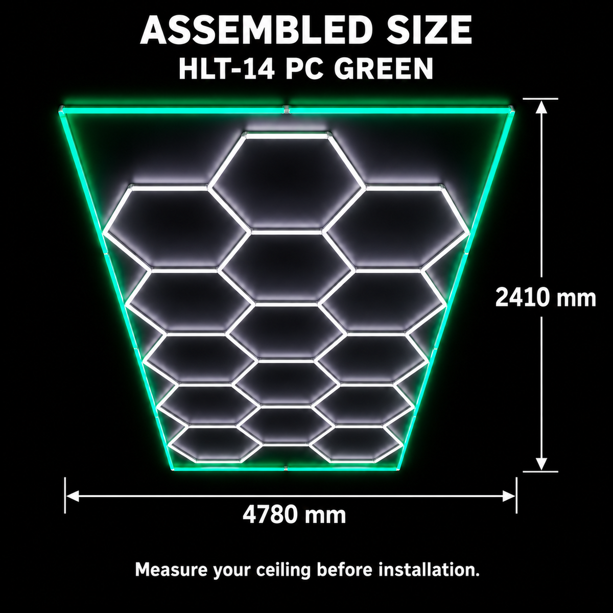 Hexagon LED Ceiling Light HLT-14-PC – Green