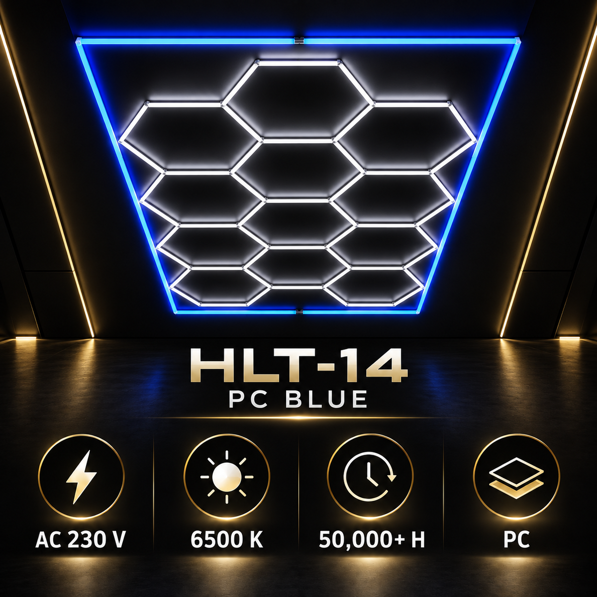 Plafoniera LED esagonale HLT-14-PC – Blu