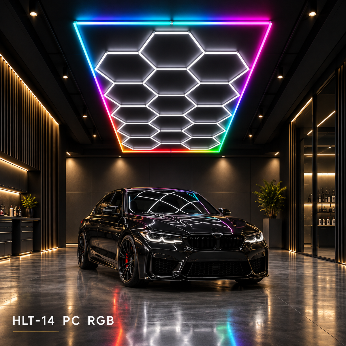 Éclairage de plafond LED hexagonal HLT-14-PC – RGB