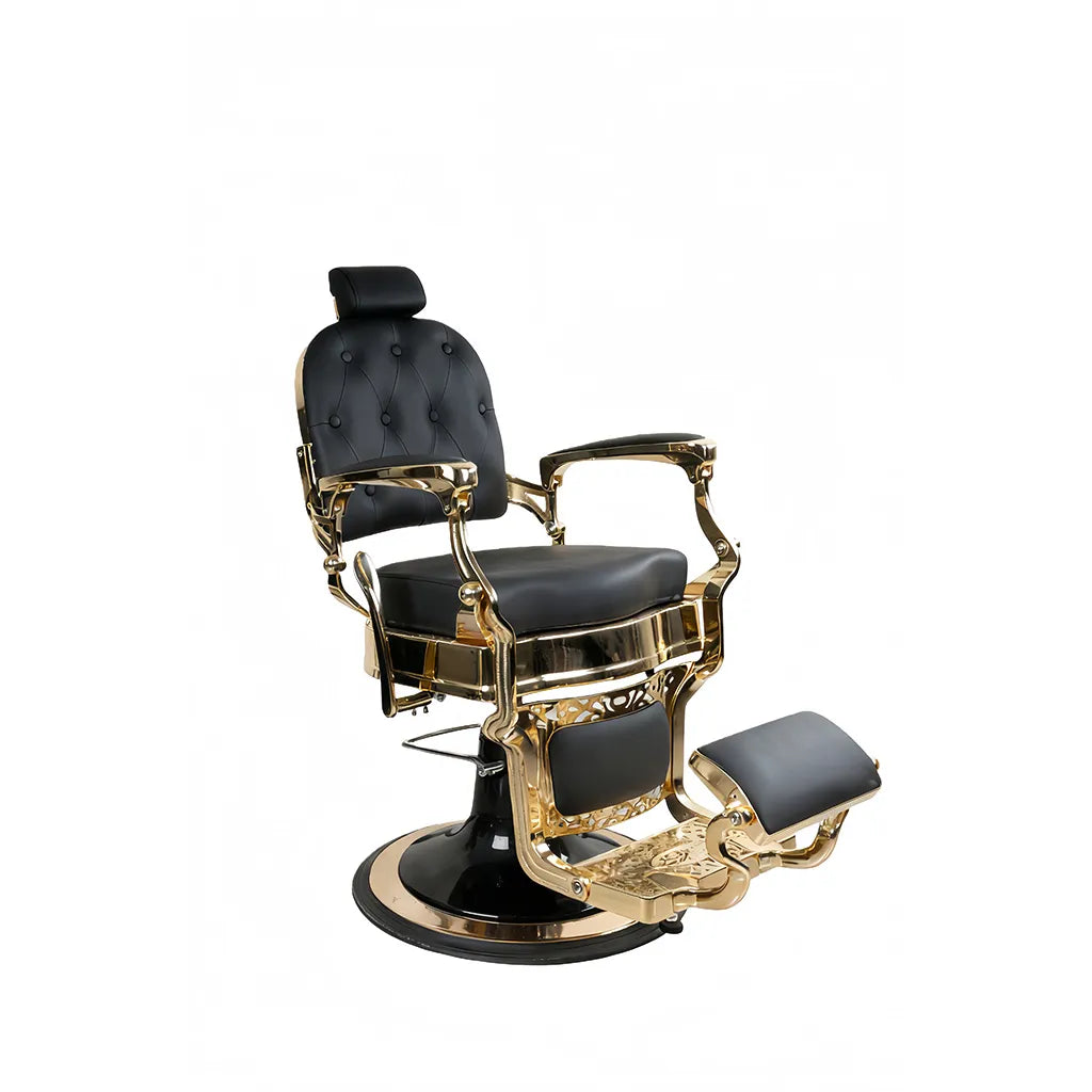 Poltrona da barbiere 58028-HC | Struttura oro | Schienale quadrato | Nero Aklavik (004)