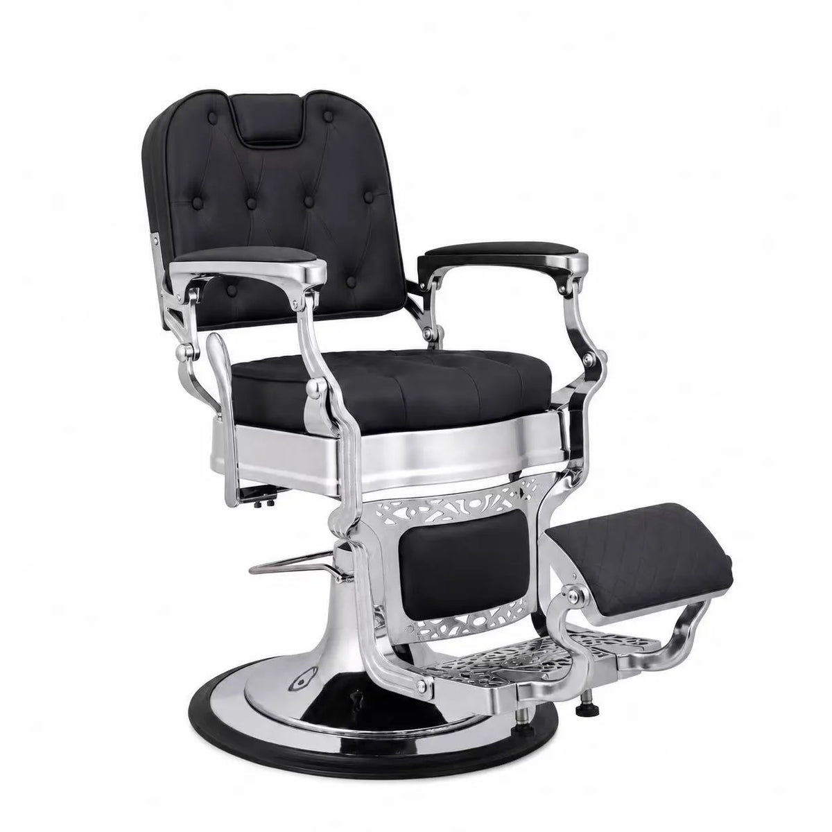 Barber Chair Portland | Silver Chrome Frame | Square Back | Black (004)